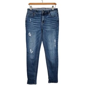 White House Black Market Skinny Jeans Distressed Mid Wash Blue Denim Women's 6‎